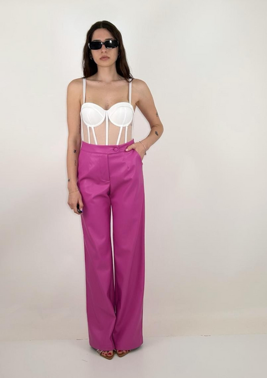Pantalone vita alta in ecopelle