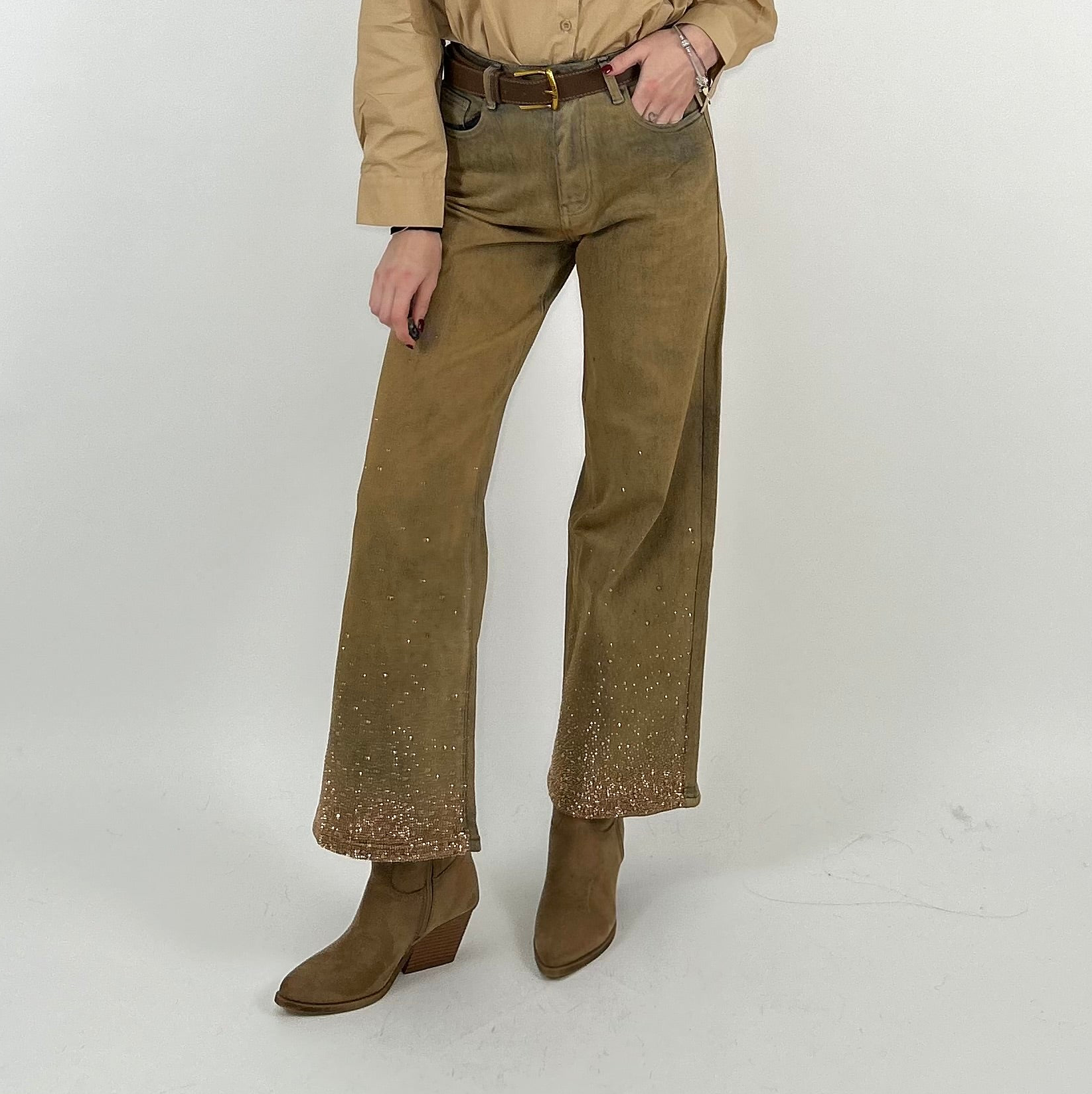 Jeans sabbia con brillantini