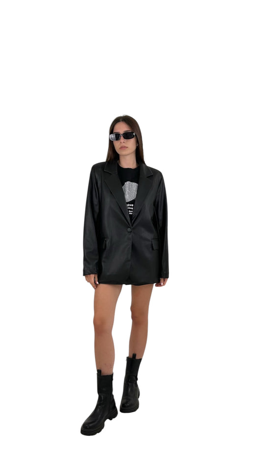 Giacca ecopelle monopetto