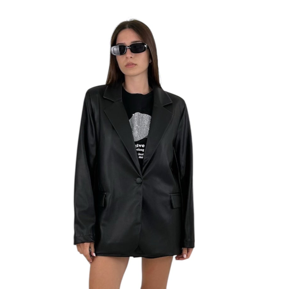 Giacca ecopelle monopetto